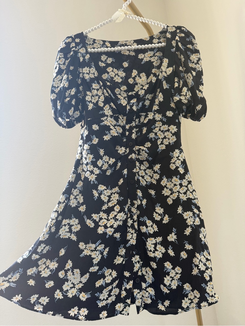 Zara Black Dress with White Daisy Print